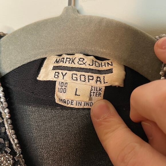 Mark & John Gopal Black Jewel Sheer Beaded Sparkle Evening Silk Long Duster L - Picture 2 of 10